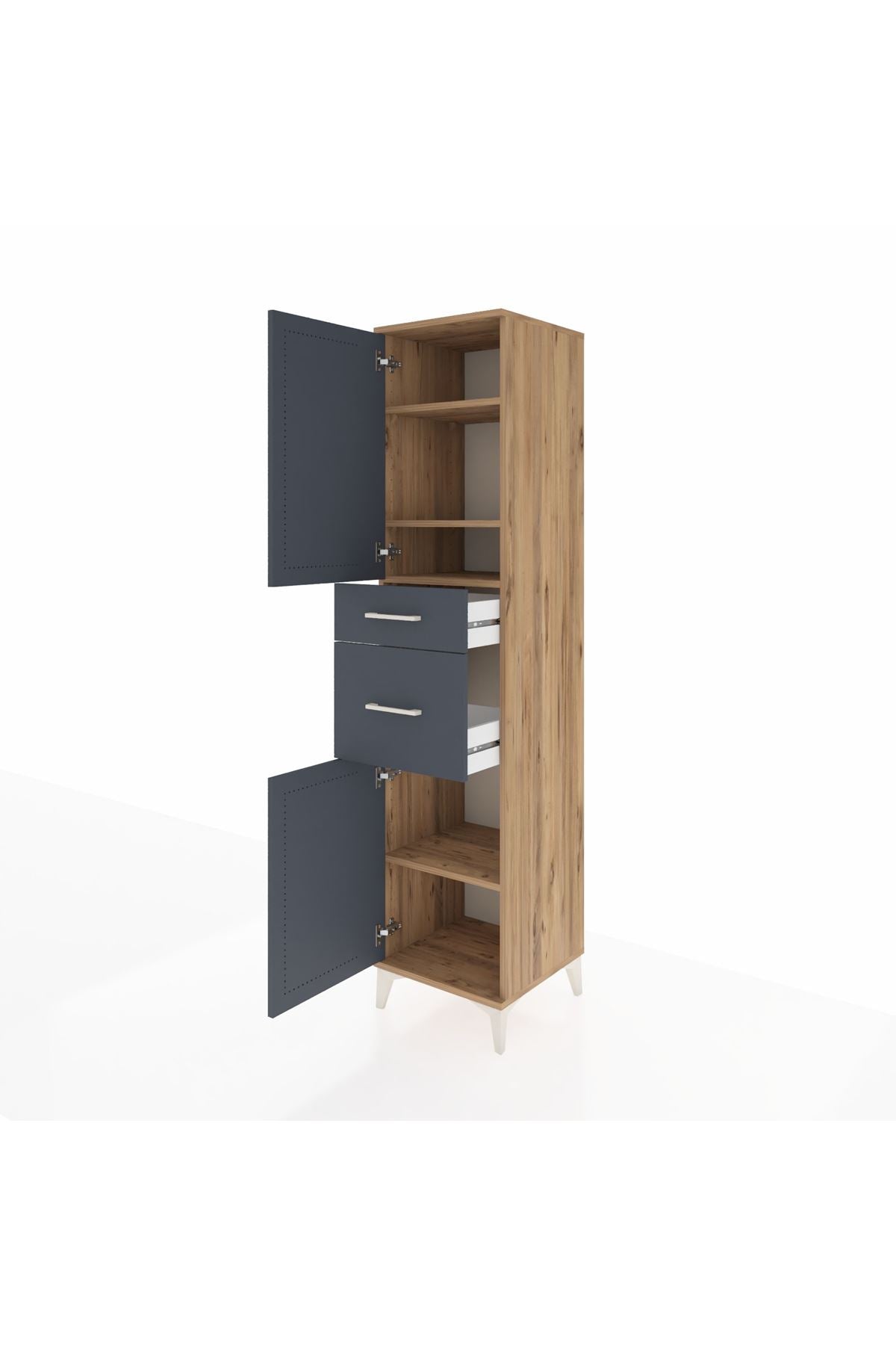 Hyperion Dolap 4 Raflı 2 Çekmeceli Tek Kapaklı 44x44x195 Çam-Antrasit