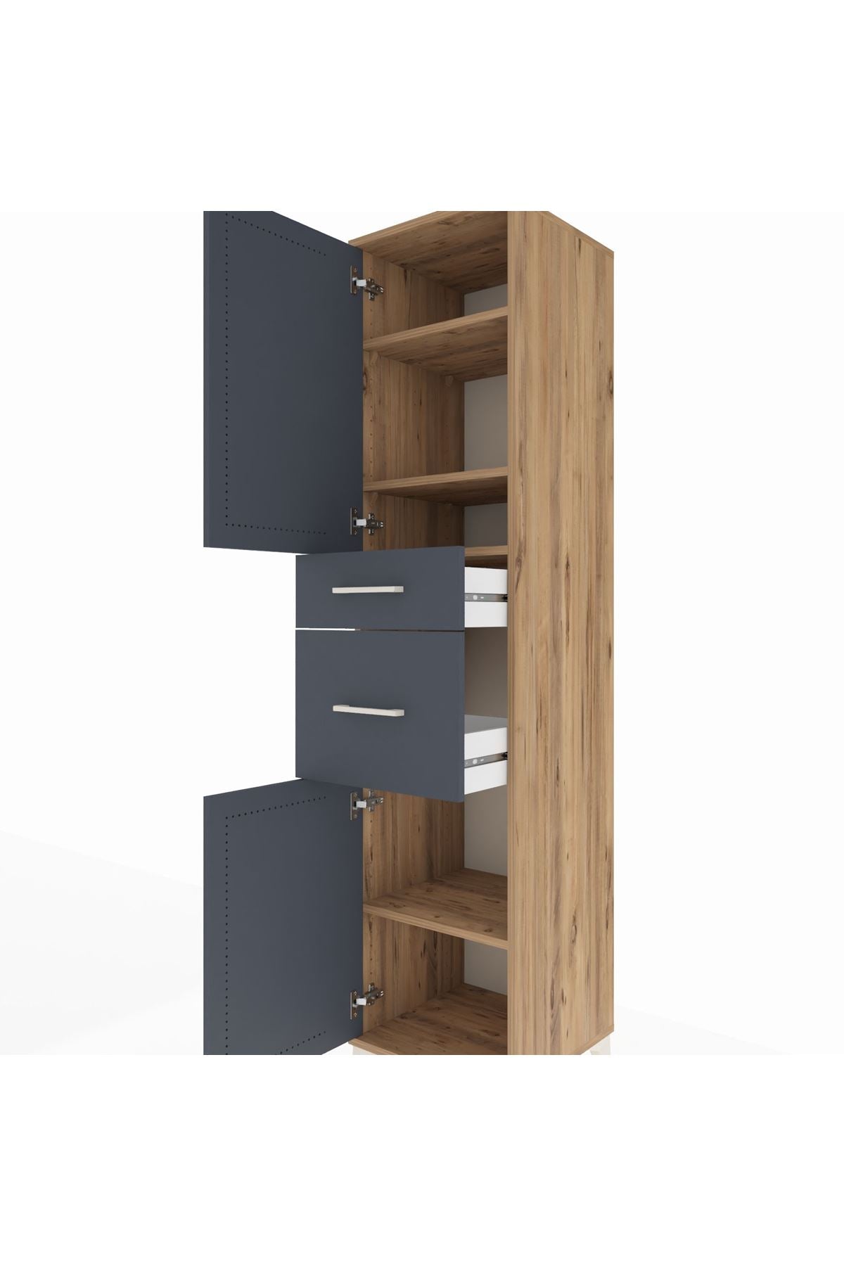 Hyperion Dolap 4 Raflı 2 Çekmeceli Tek Kapaklı 44x44x195 Çam-Antrasit