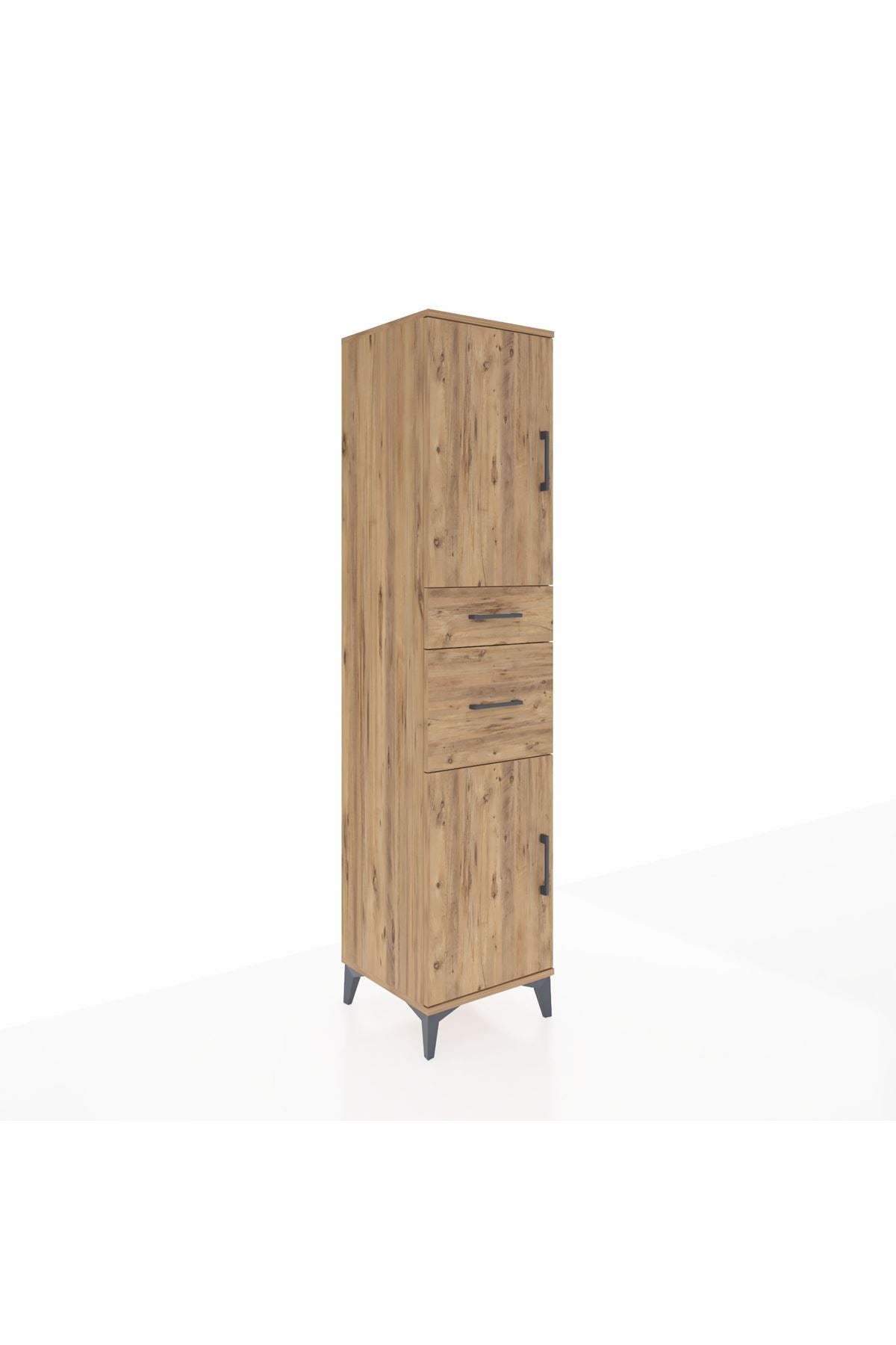 Hyperion Dolap 4 Raflı 2 Çekmeceli Tek Kapaklı 44x44x195 Çam-Çam