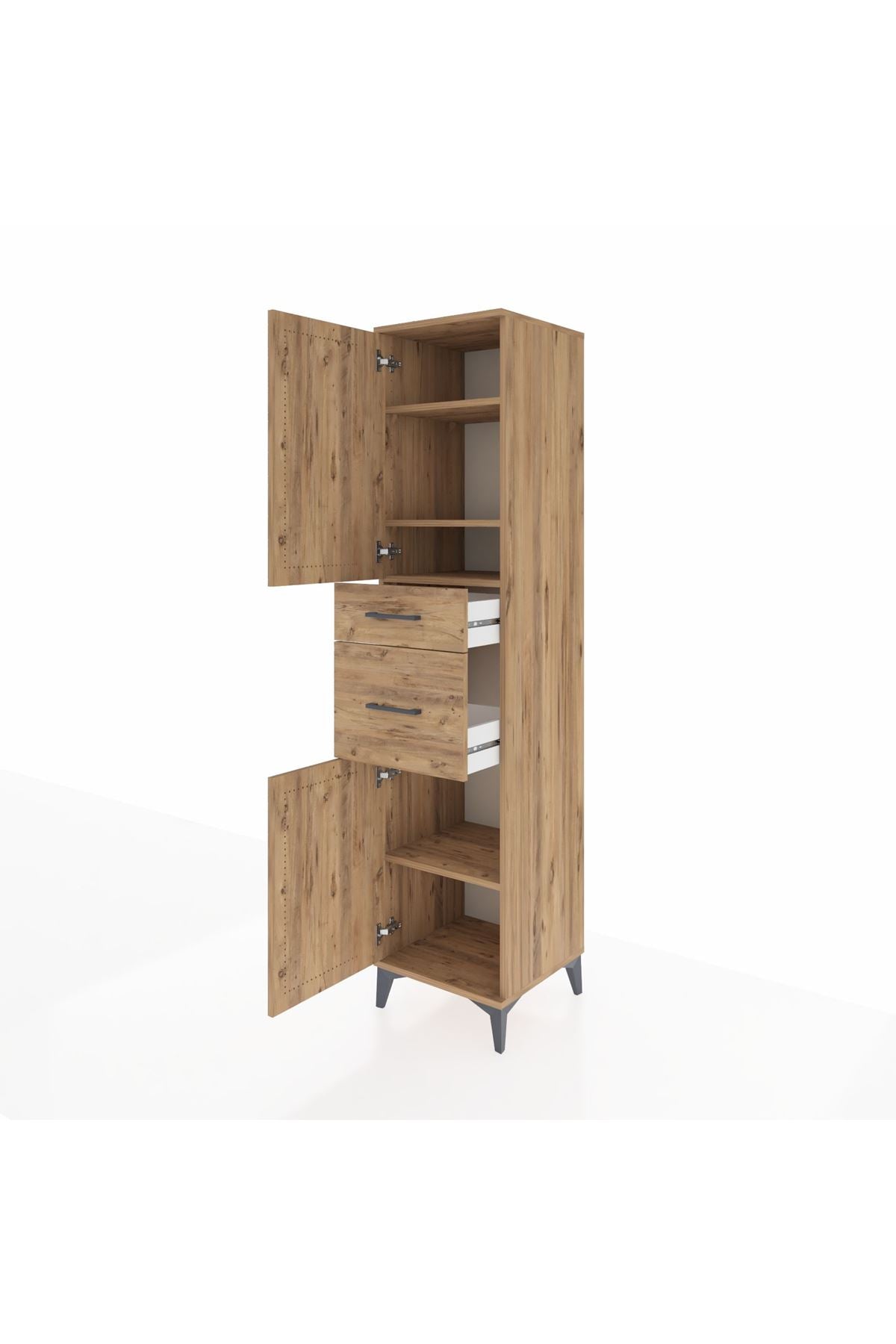 Hyperion Dolap 4 Raflı 2 Çekmeceli Tek Kapaklı 44x44x195 Çam-Çam