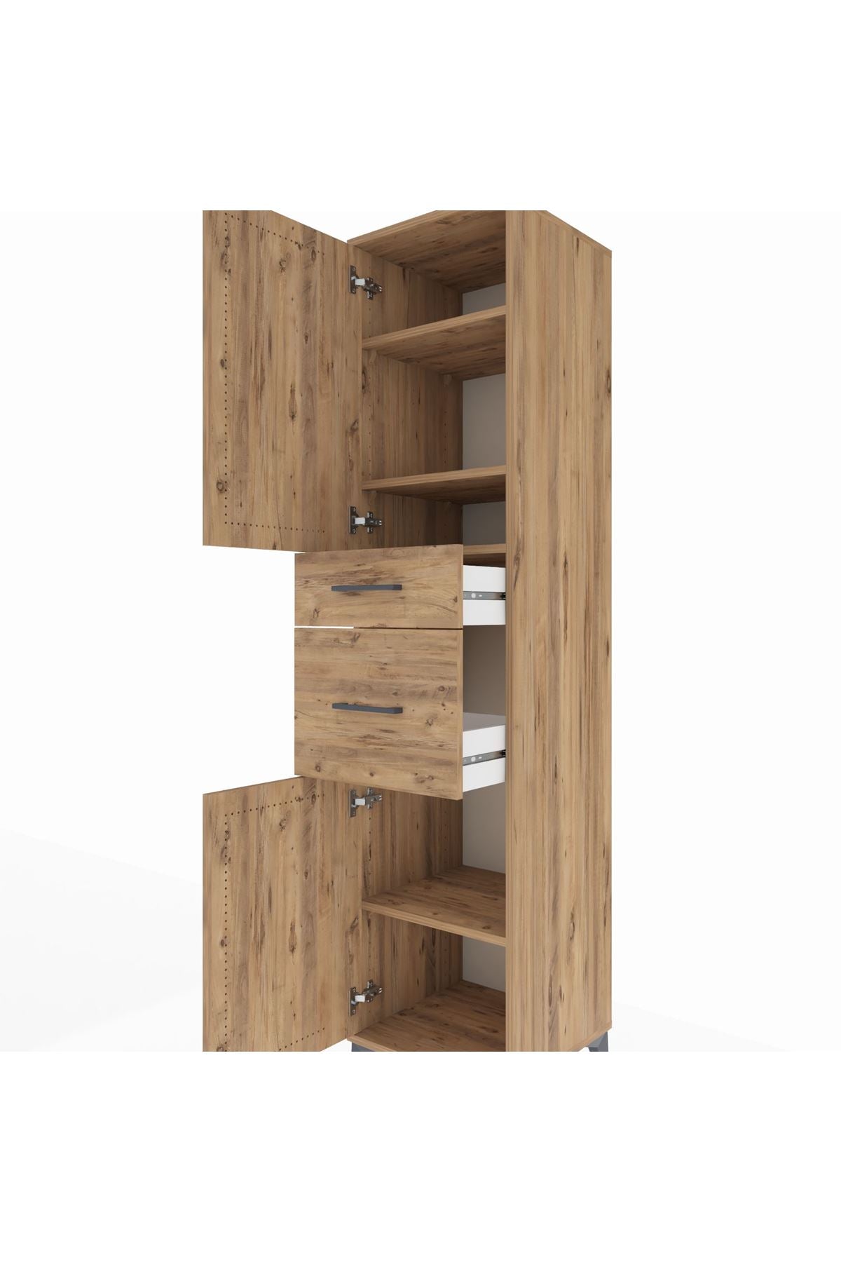 Hyperion Dolap 4 Raflı 2 Çekmeceli Tek Kapaklı 44x44x195 Çam-Çam