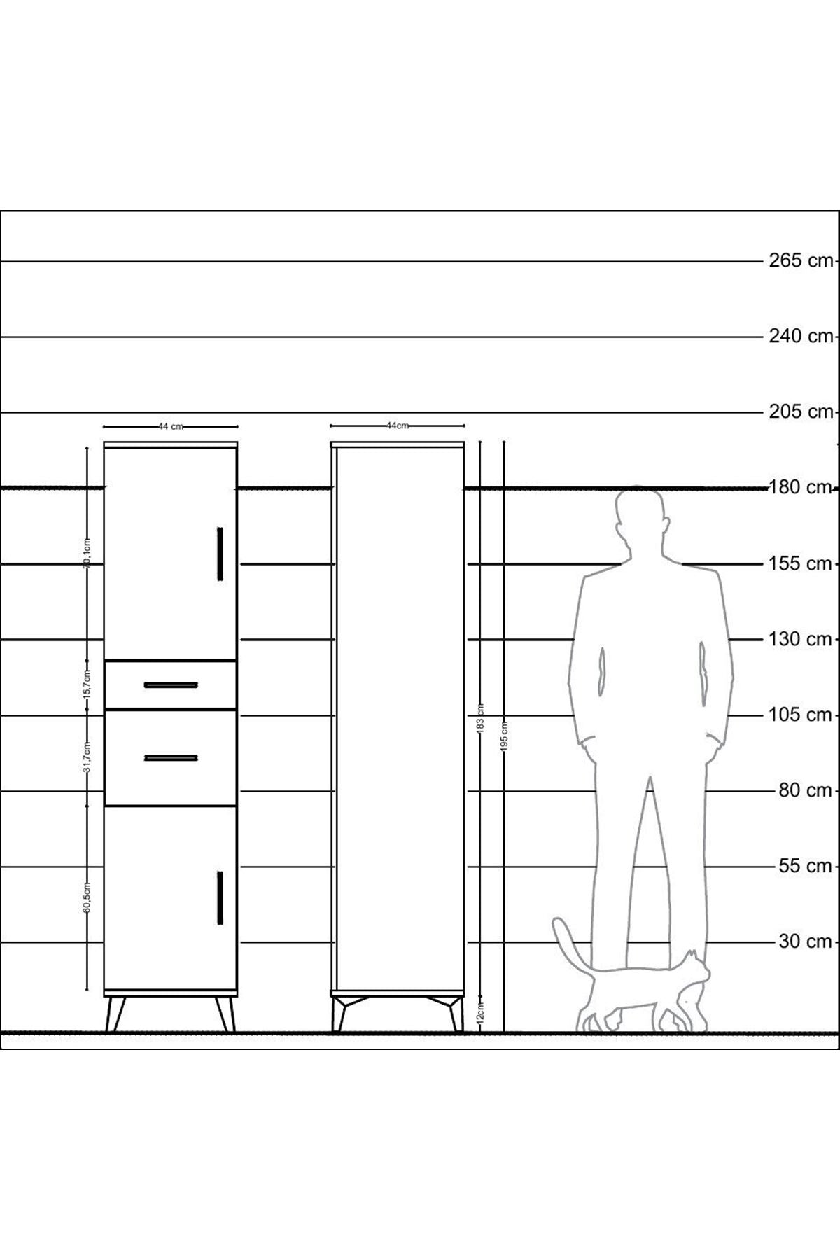Hyperion Dolap 4 Raflı 2 Çekmeceli Tek Kapaklı 44x44x195 Çam-Çam