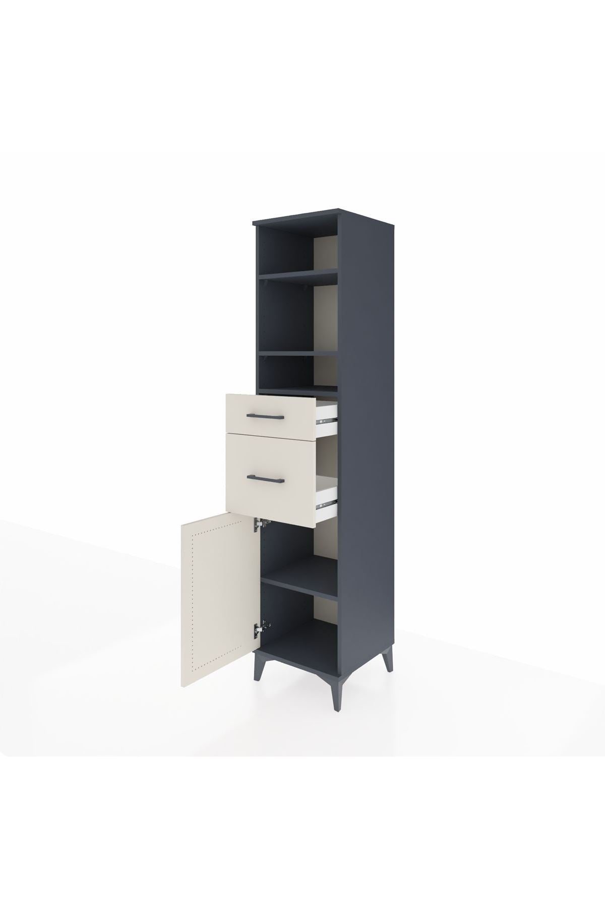 Hyperion Dolap 4 Raflı 2 Çekmeceli Tek Kapaklı 44x44x195 Antrasit-Aytaşı