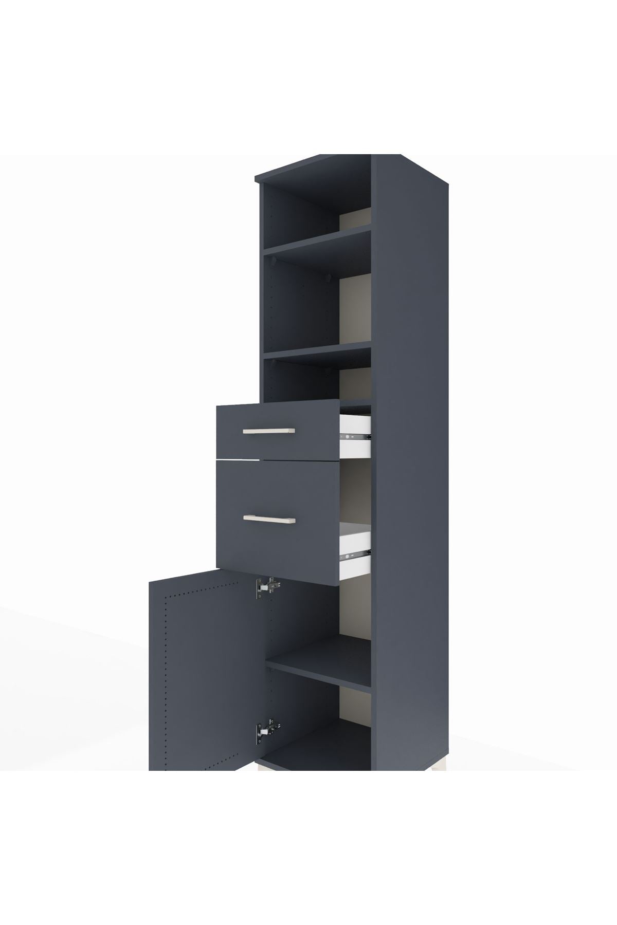 Hyperion Dolap 4 Raflı 2 Çekmeceli Tek Kapaklı 44x44x195 Antrasit-Antrasit