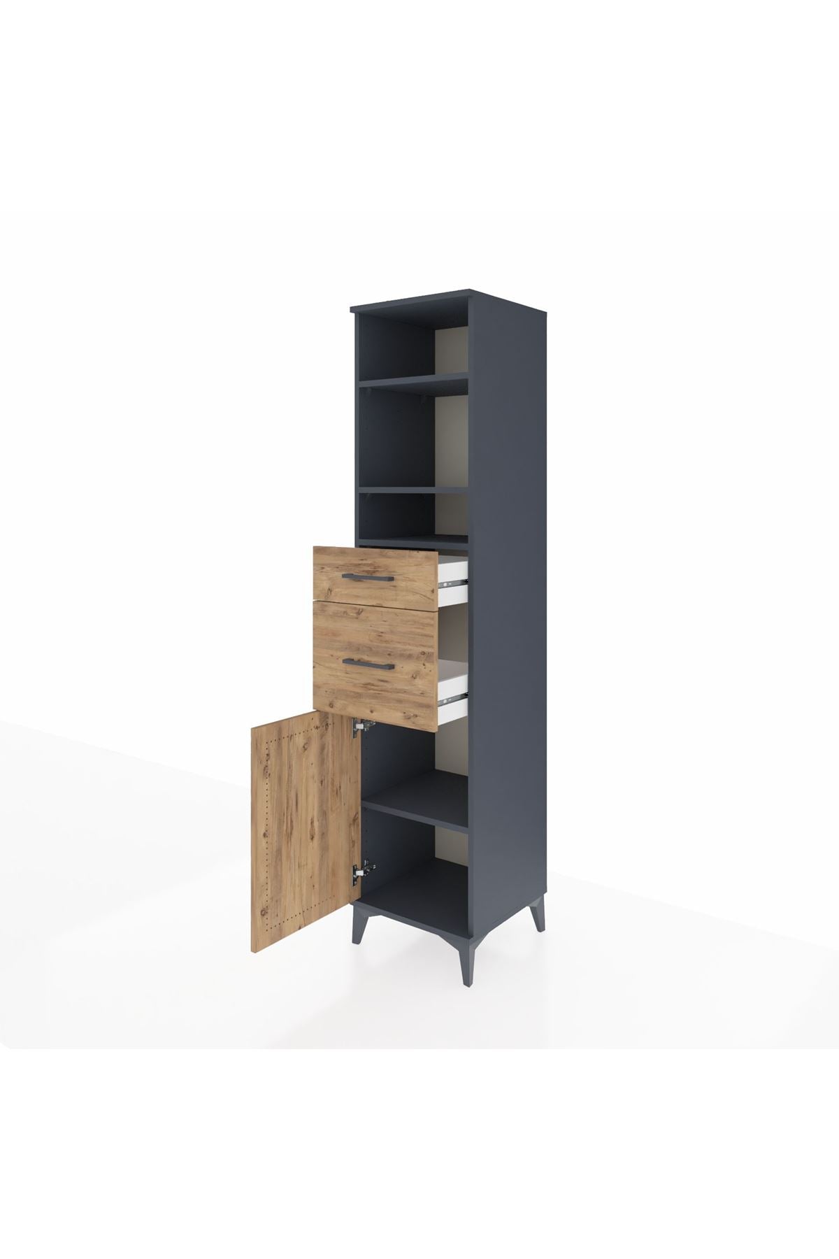 Hyperion Dolap 4 Raflı 2 Çekmeceli Tek Kapaklı 44x44x195 Antrasit-Çam