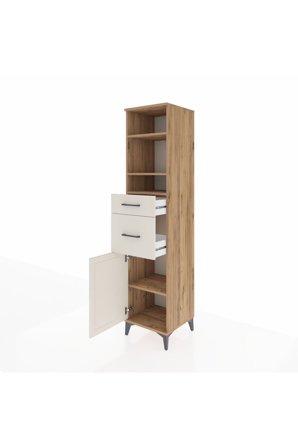 Hyperion Dolap 4 Raflı 2 Çekmeceli Tek Kapaklı 44x44x195 Çam-Aytaşı