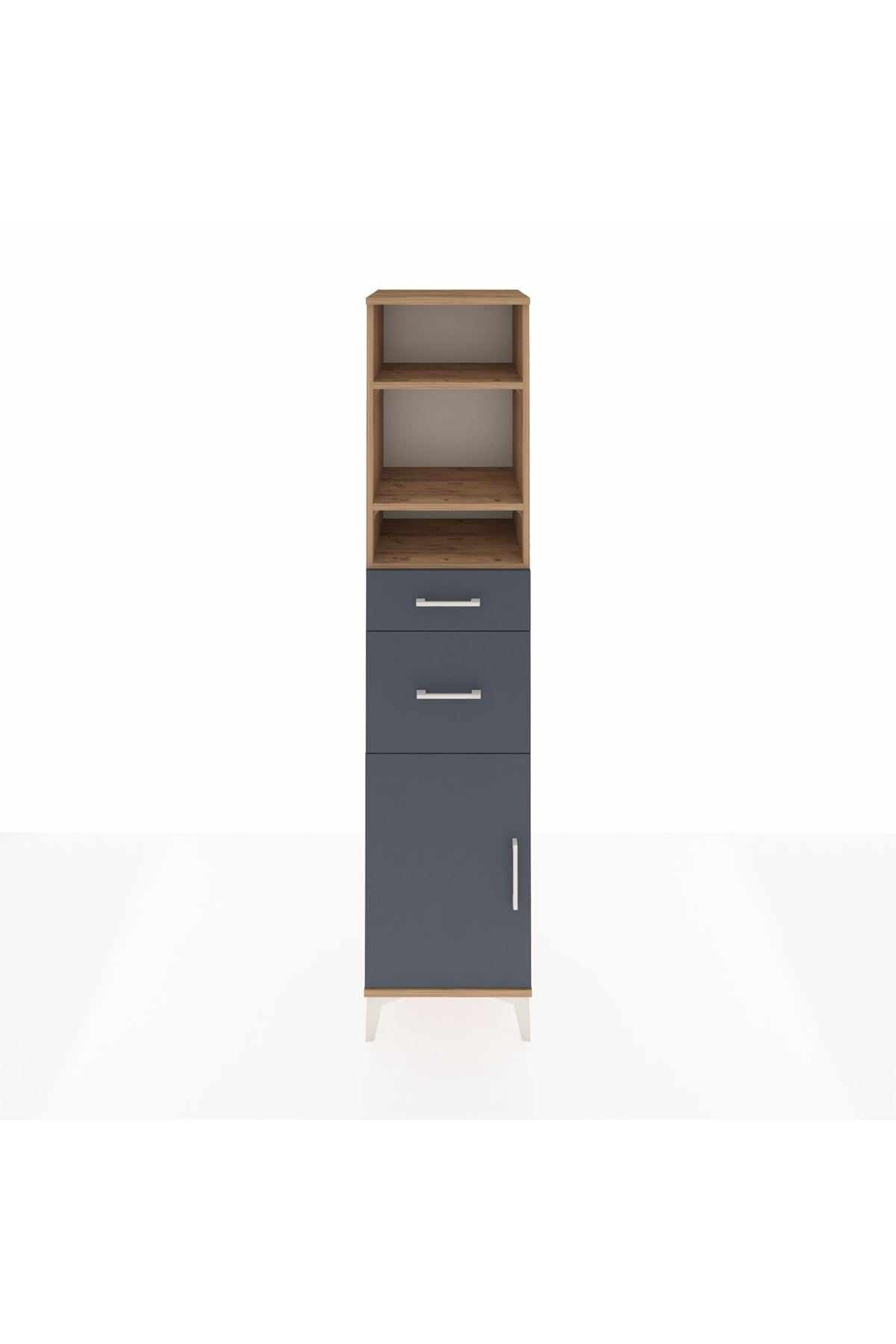 Hyperion Dolap 4 Raflı 2 Çekmeceli Tek Kapaklı 44x44x195 Çam-Antrasit