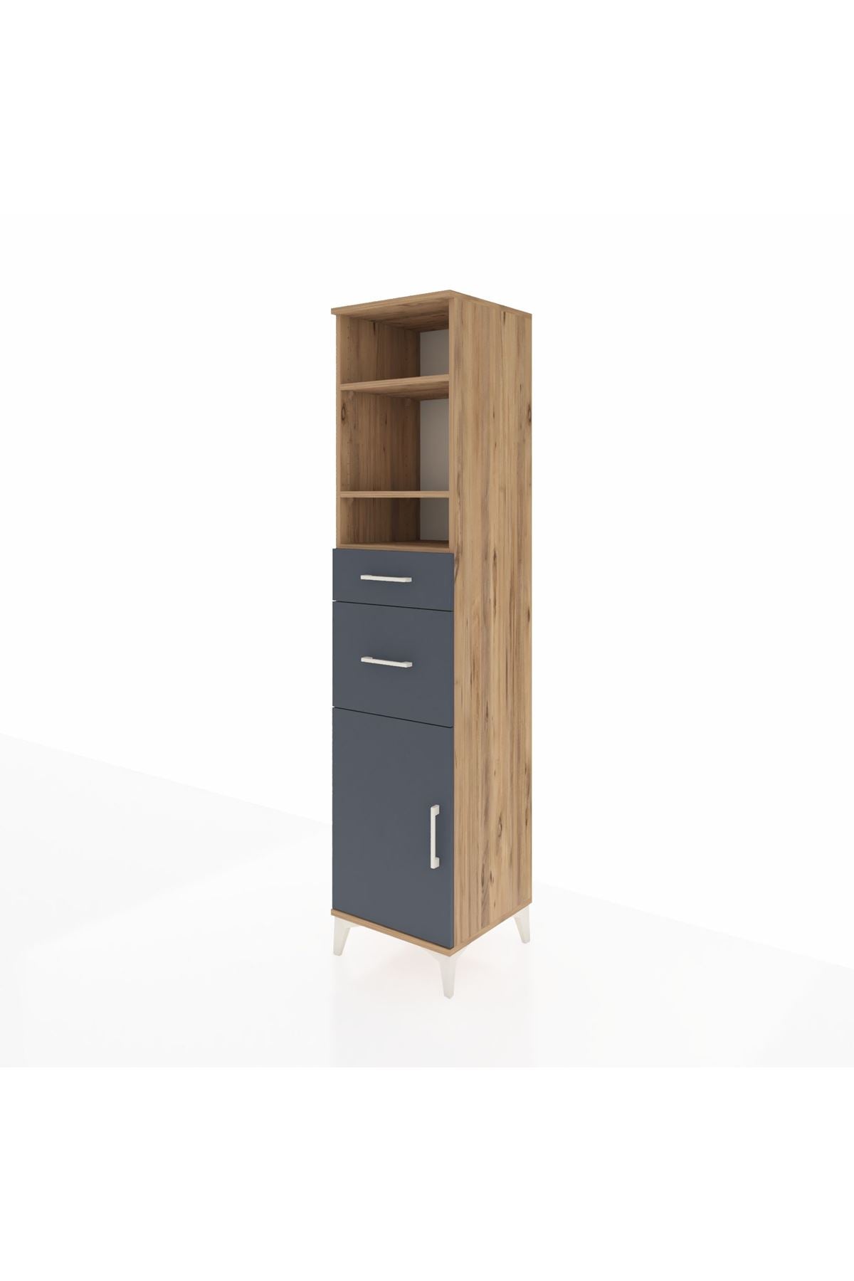 Hyperion Dolap 4 Raflı 2 Çekmeceli Tek Kapaklı 44x44x195 Çam-Antrasit