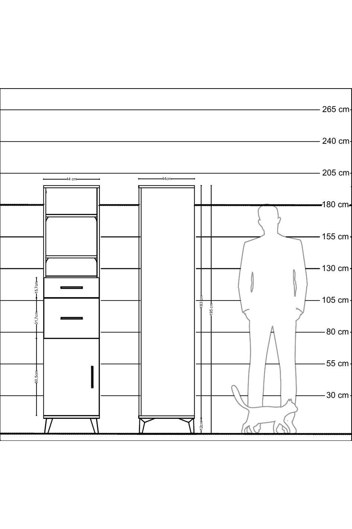 Hyperion Dolap 4 Raflı 2 Çekmeceli Tek Kapaklı 44x44x195 Çam-Çam