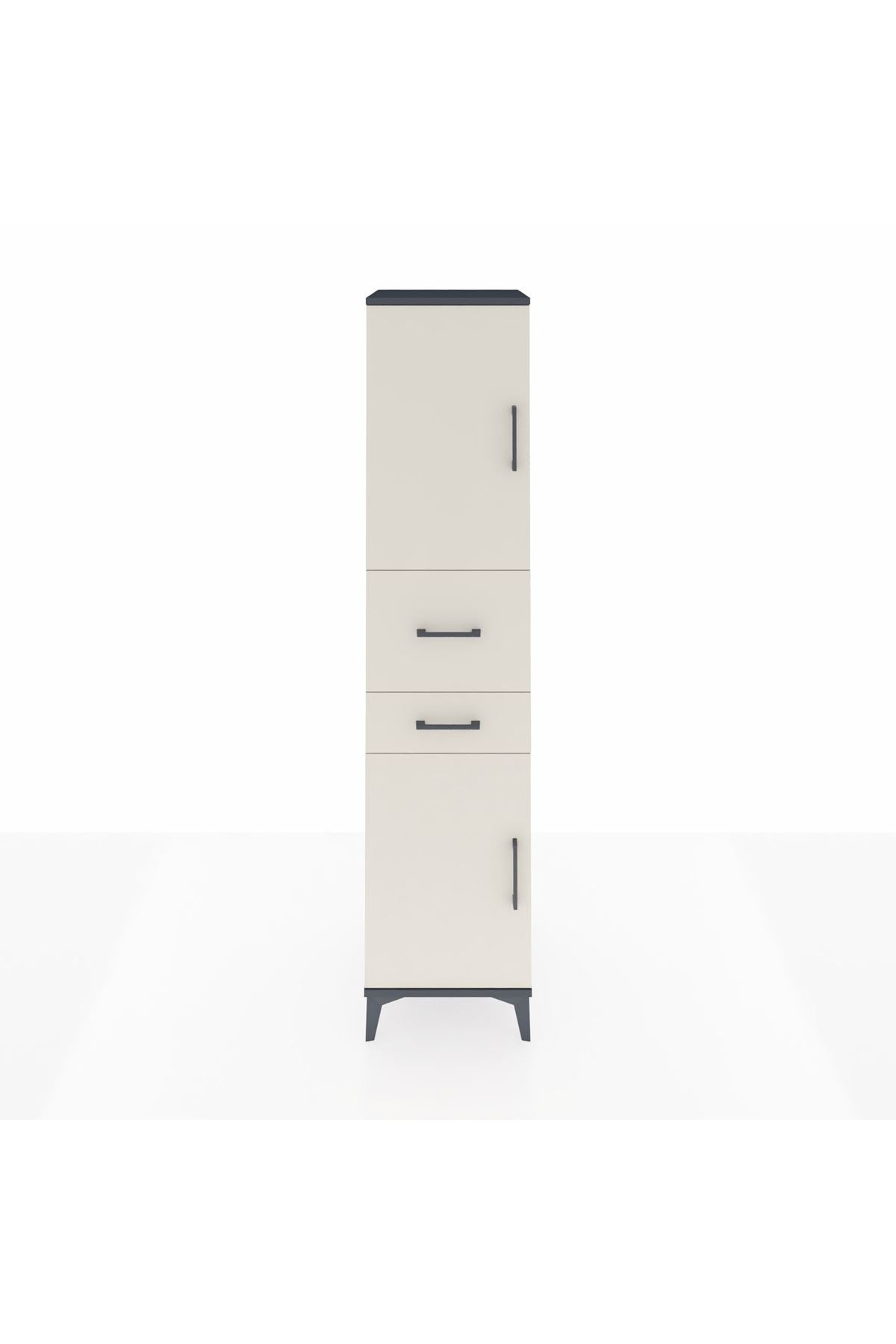 Hyperion Dolap 4 Raflı 2 Çekmeceli 2 Kapaklı 44x44x195 Antrasit-Aytaşı