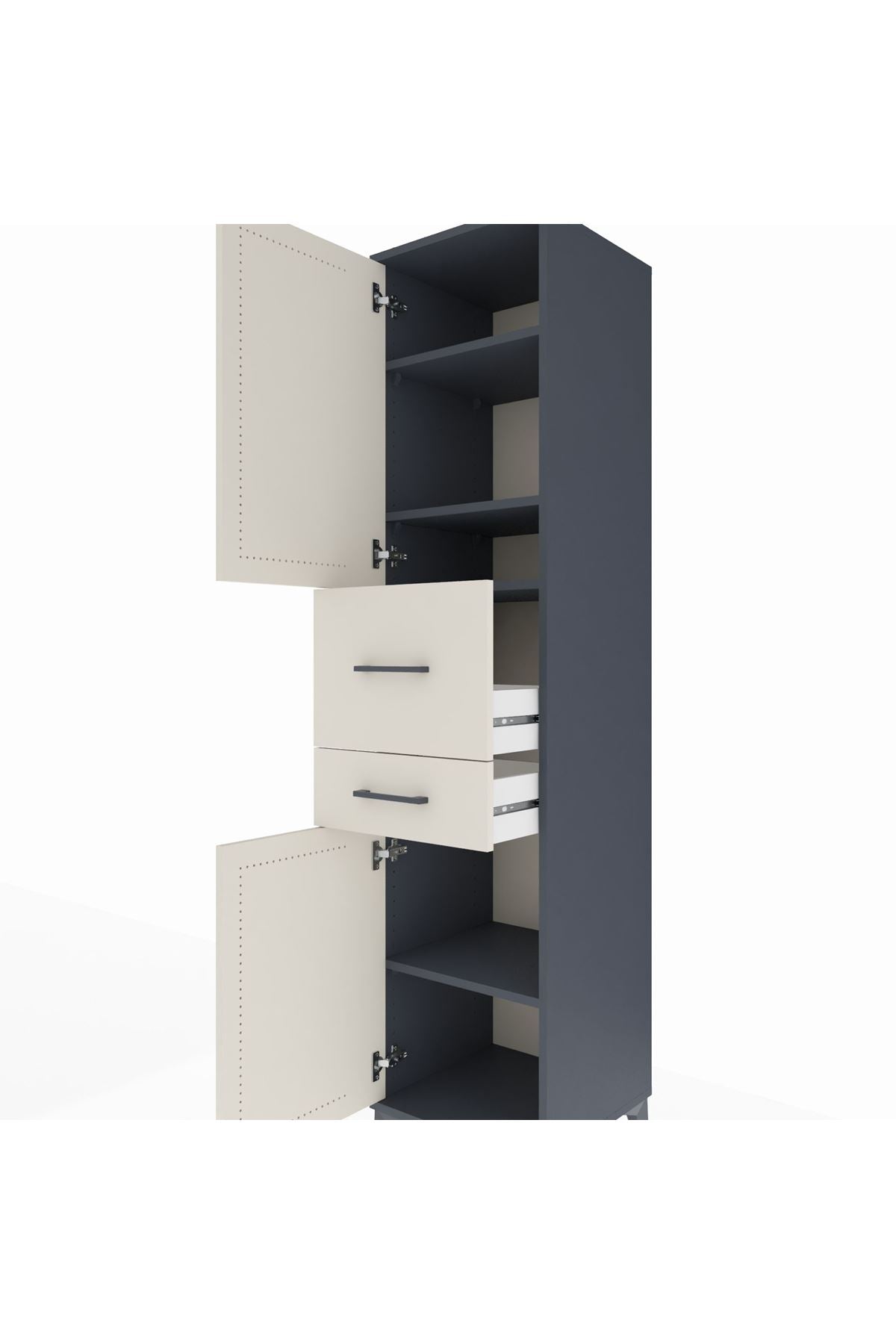 Hyperion Dolap 4 Raflı 2 Çekmeceli 2 Kapaklı 44x44x195 Antrasit-Aytaşı
