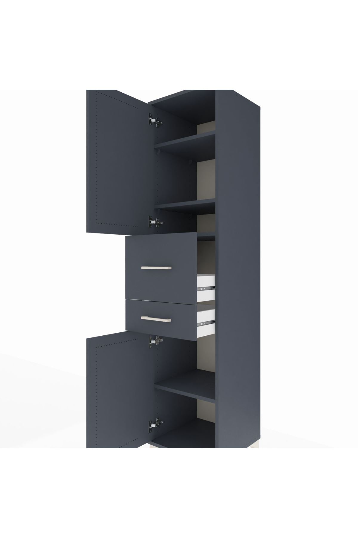 Hyperion Dolap 4 Raflı 2 Çekmeceli 2 Kapaklı 44x44x195 Antrasit-Antrasit