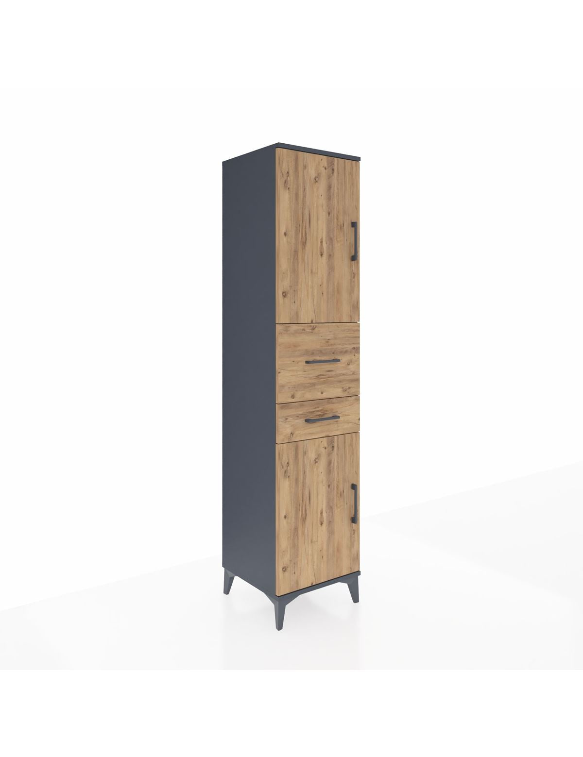 Hyperion Dolap 4 Raflı 2 Çekmeceli 2 Kapaklı 44x44x195 Antrasit-Çam