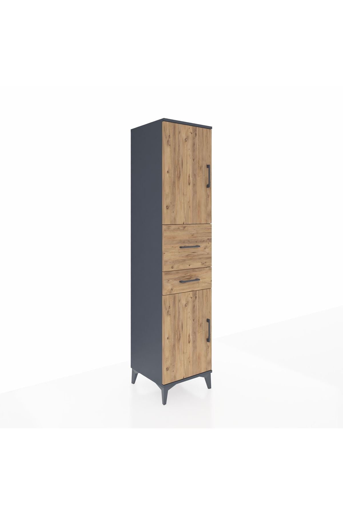 Hyperion Dolap 4 Raflı 2 Çekmeceli 2 Kapaklı 44x44x195 Antrasit-Çam