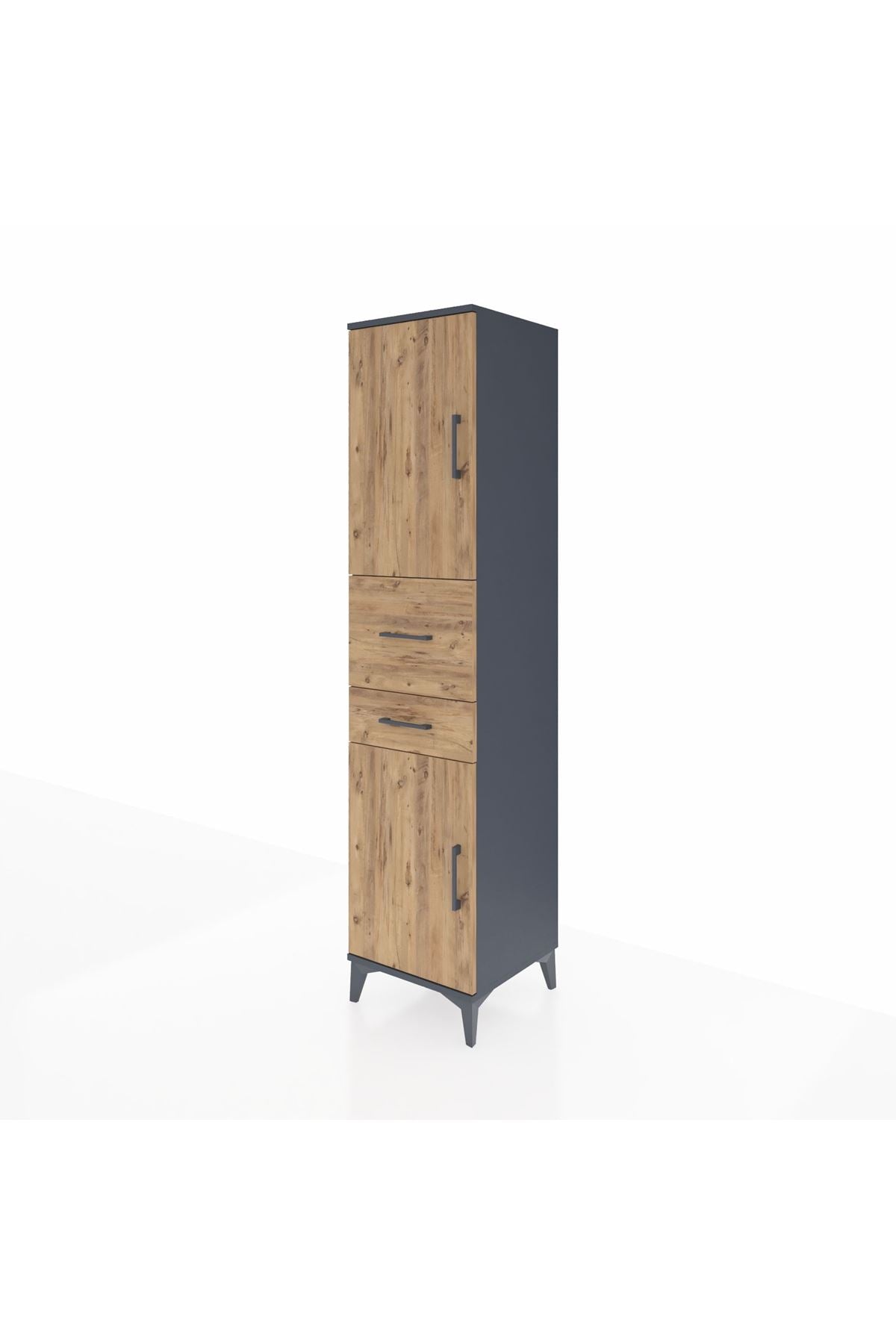 Hyperion Dolap 4 Raflı 2 Çekmeceli 2 Kapaklı 44x44x195 Antrasit-Çam