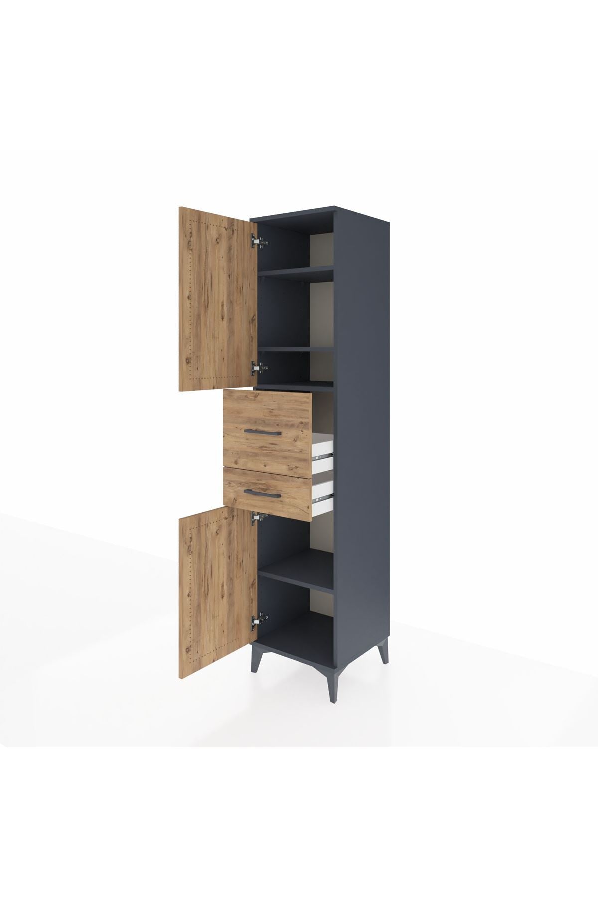 Hyperion Dolap 4 Raflı 2 Çekmeceli 2 Kapaklı 44x44x195 Antrasit-Çam