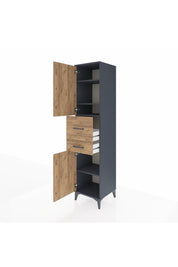 Hyperion Dolap 4 Raflı 2 Çekmeceli 2 Kapaklı 44x44x195 Antrasit-Çam