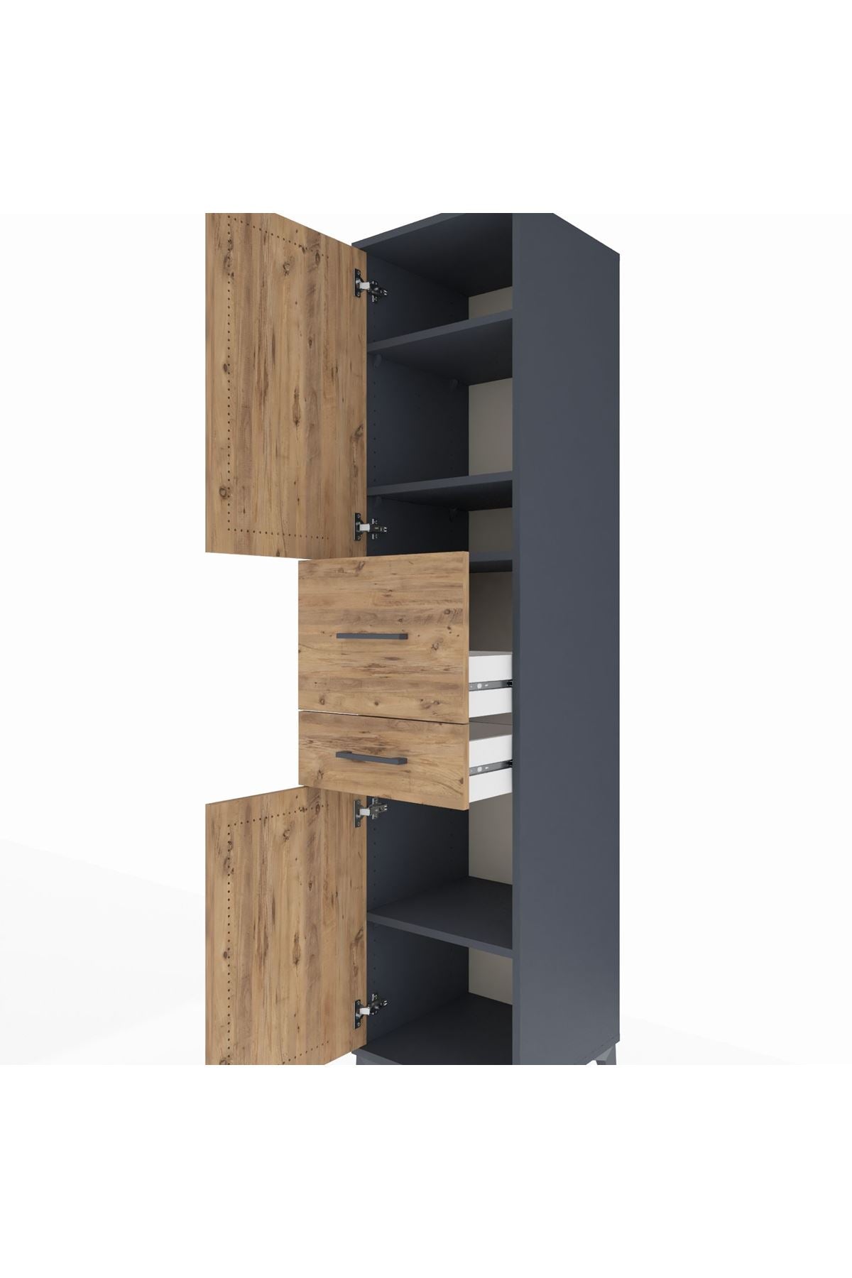 Hyperion Dolap 4 Raflı 2 Çekmeceli 2 Kapaklı 44x44x195 Antrasit-Çam