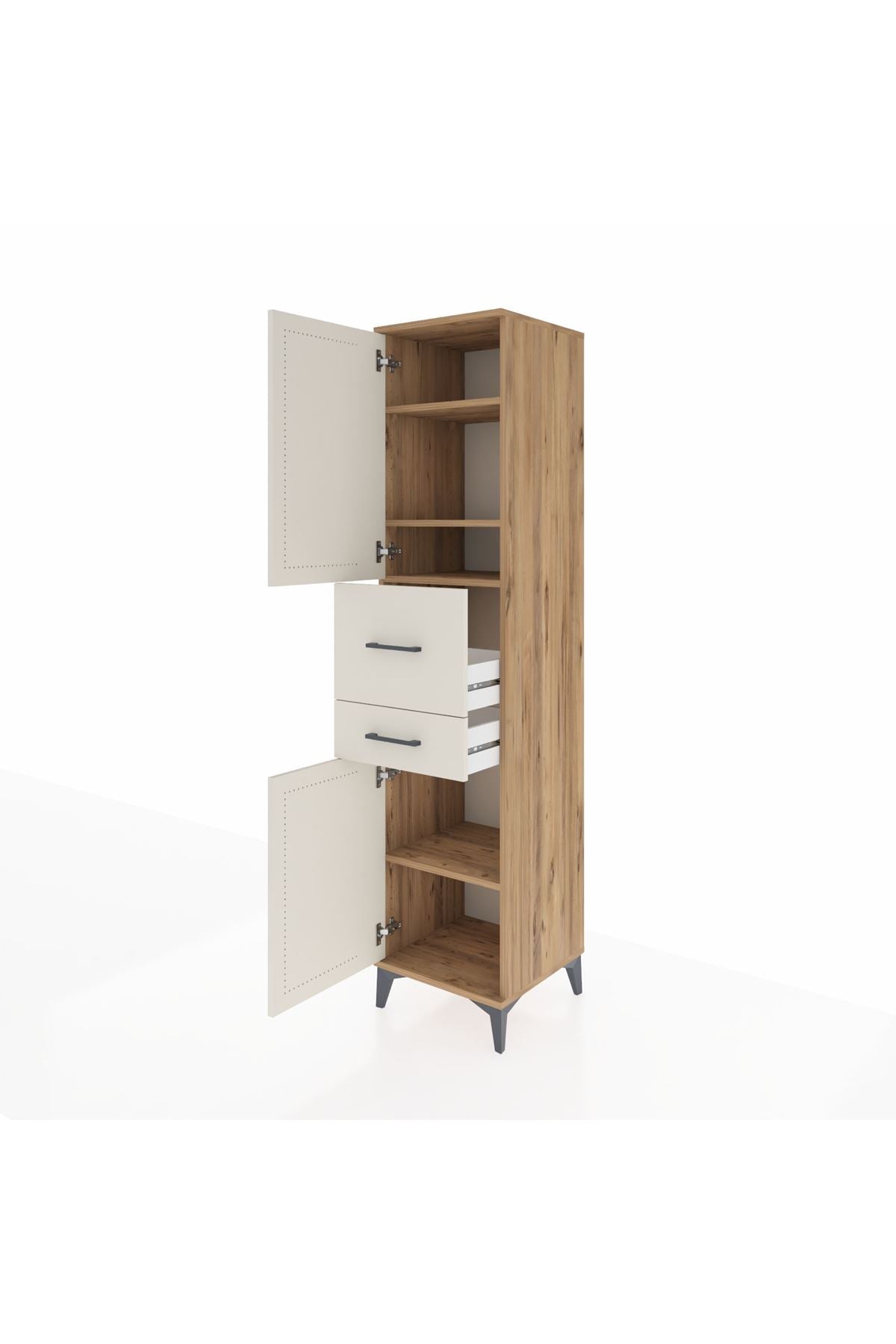 Hyperion Dolap 4 Raflı 2 Çekmeceli 2 Kapaklı 44x44x195 Çam-Aytaşı