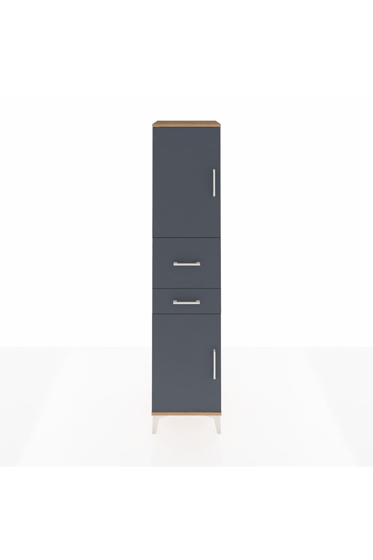 Hyperion Dolap 4 Raflı 2 Çekmeceli 2 Kapaklı 44x44x195 Çam-Antrasit
