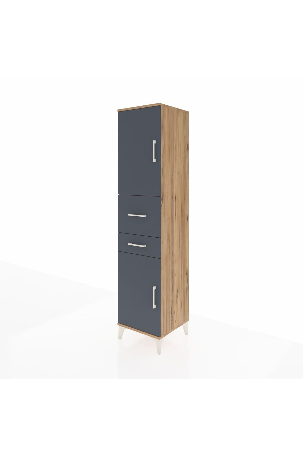 Hyperion Dolap 4 Raflı 2 Çekmeceli 2 Kapaklı 44x44x195 Çam-Antrasit