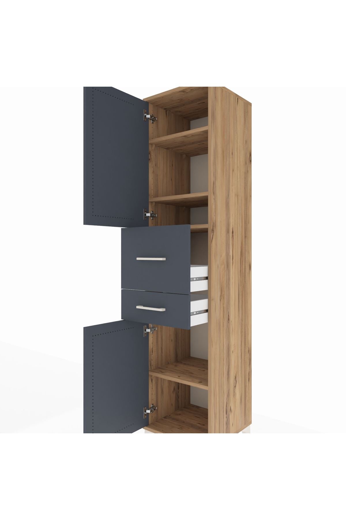 Hyperion Dolap 4 Raflı 2 Çekmeceli 2 Kapaklı 44x44x195 Çam-Antrasit