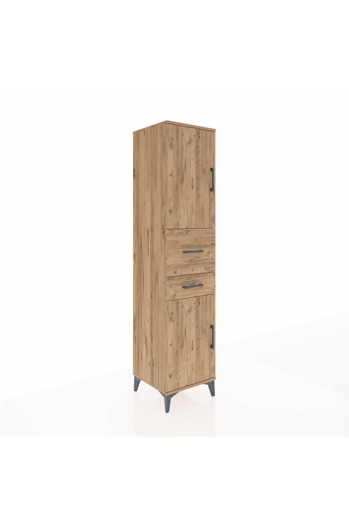 Hyperion Dolap 4 Raflı 2 Çekmeceli 2 Kapaklı 44x44x195 Çam-Çam