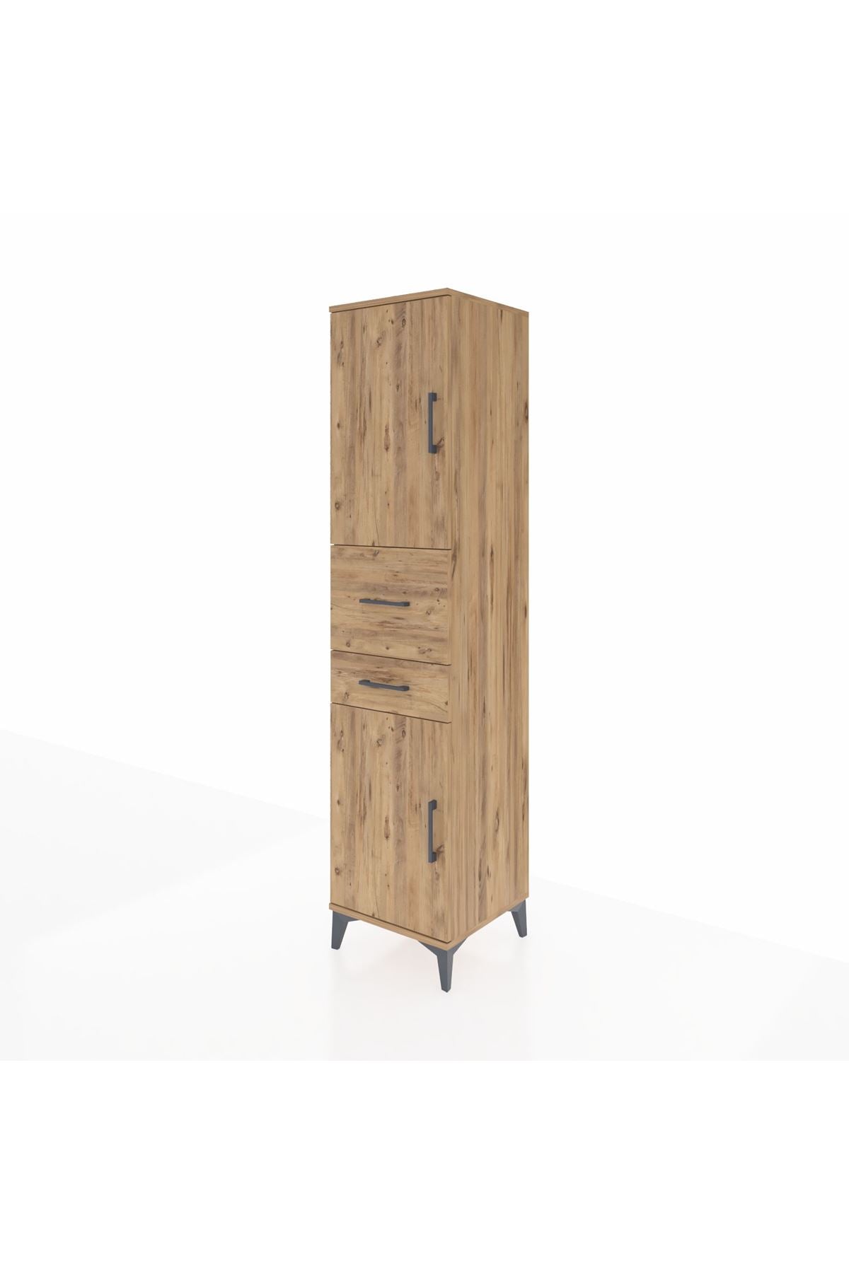 Hyperion Dolap 4 Raflı 2 Çekmeceli 2 Kapaklı 44x44x195 Çam-Çam