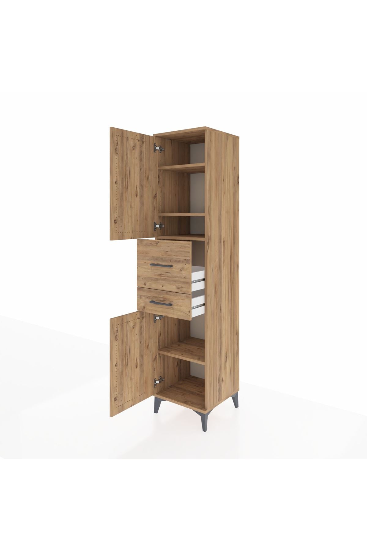 Hyperion Dolap 4 Raflı 2 Çekmeceli 2 Kapaklı 44x44x195 Çam-Çam