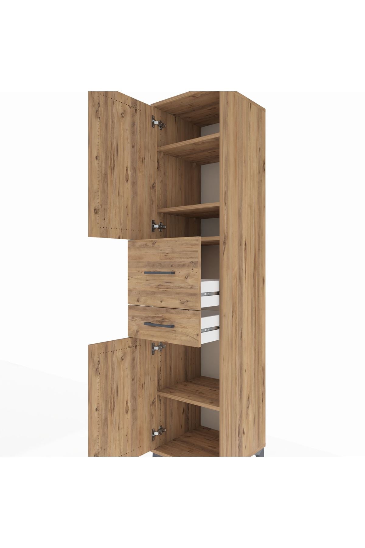 Hyperion Dolap 4 Raflı 2 Çekmeceli 2 Kapaklı 44x44x195 Çam-Çam