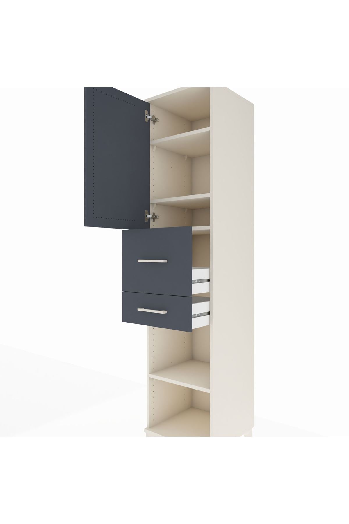 Hyperion Dolap 4 Raflı 2 Çekmeceli Tek Kapaklı 44x44x195 Aytaşı-Antrasit