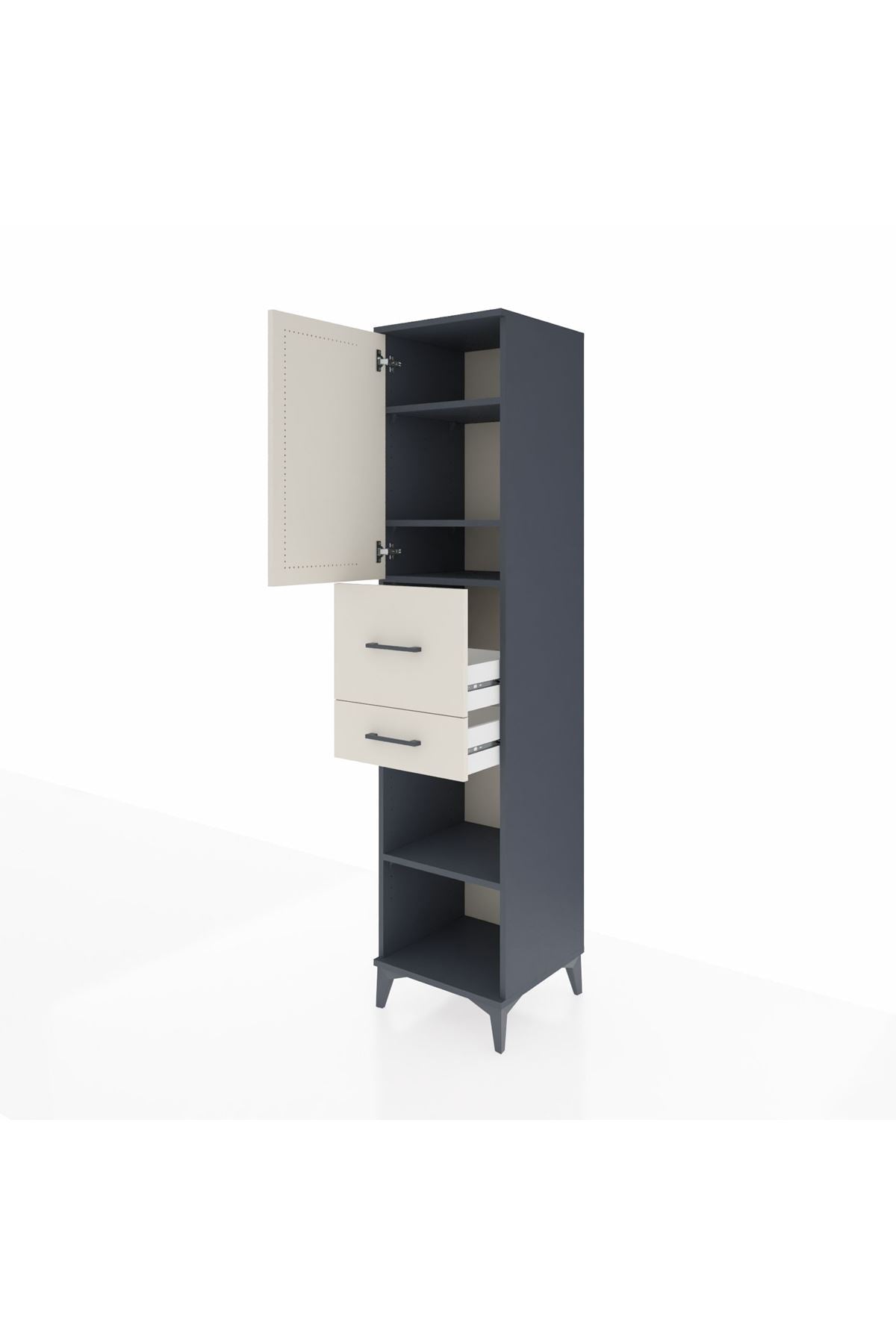 Hyperion Dolap 4 Raflı 2 Çekmeceli Tek Kapaklı 44x44x195 Antrasit-Aytaşı