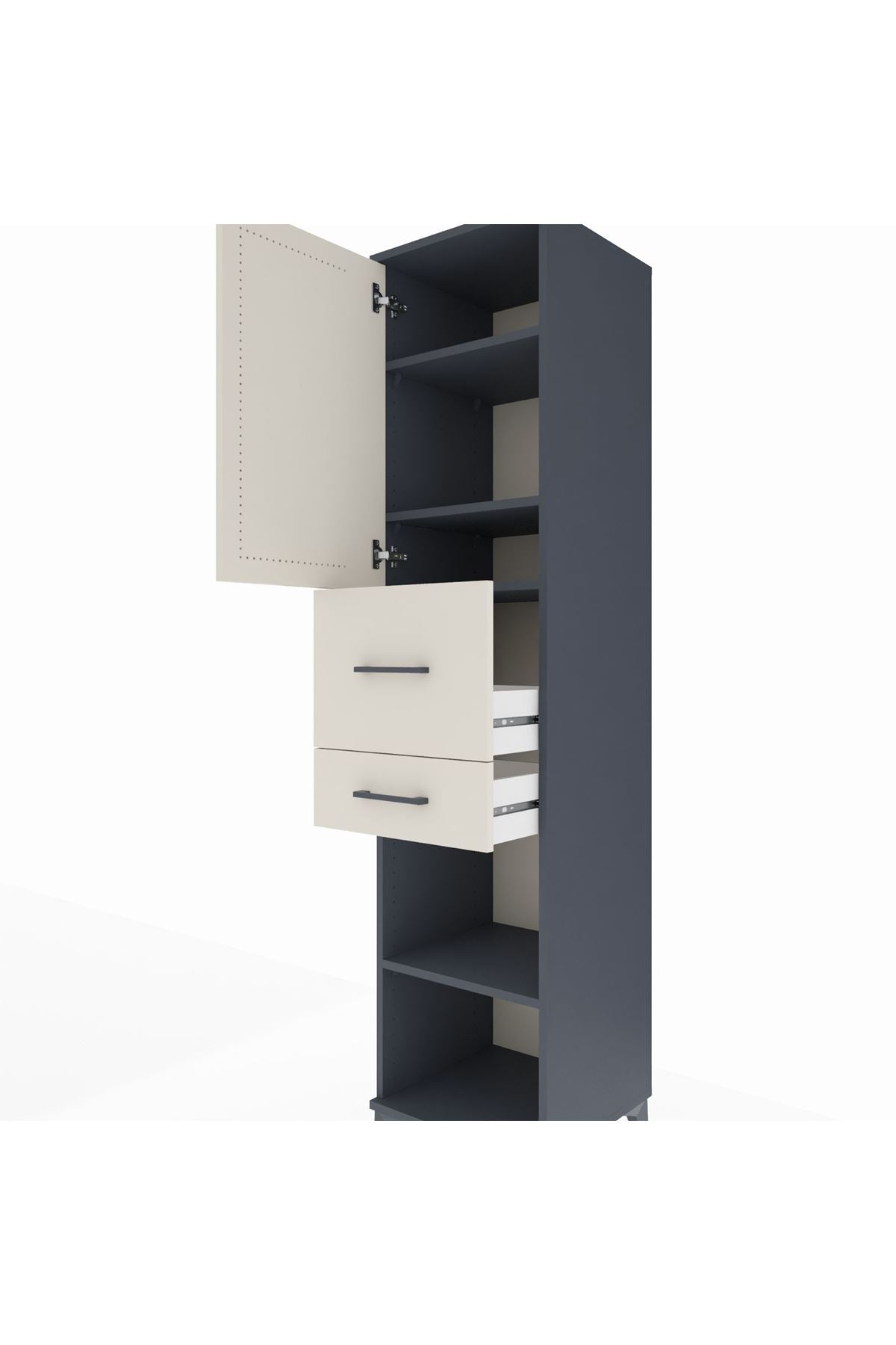 Hyperion Dolap 4 Raflı 2 Çekmeceli Tek Kapaklı 44x44x195 Antrasit-Aytaşı