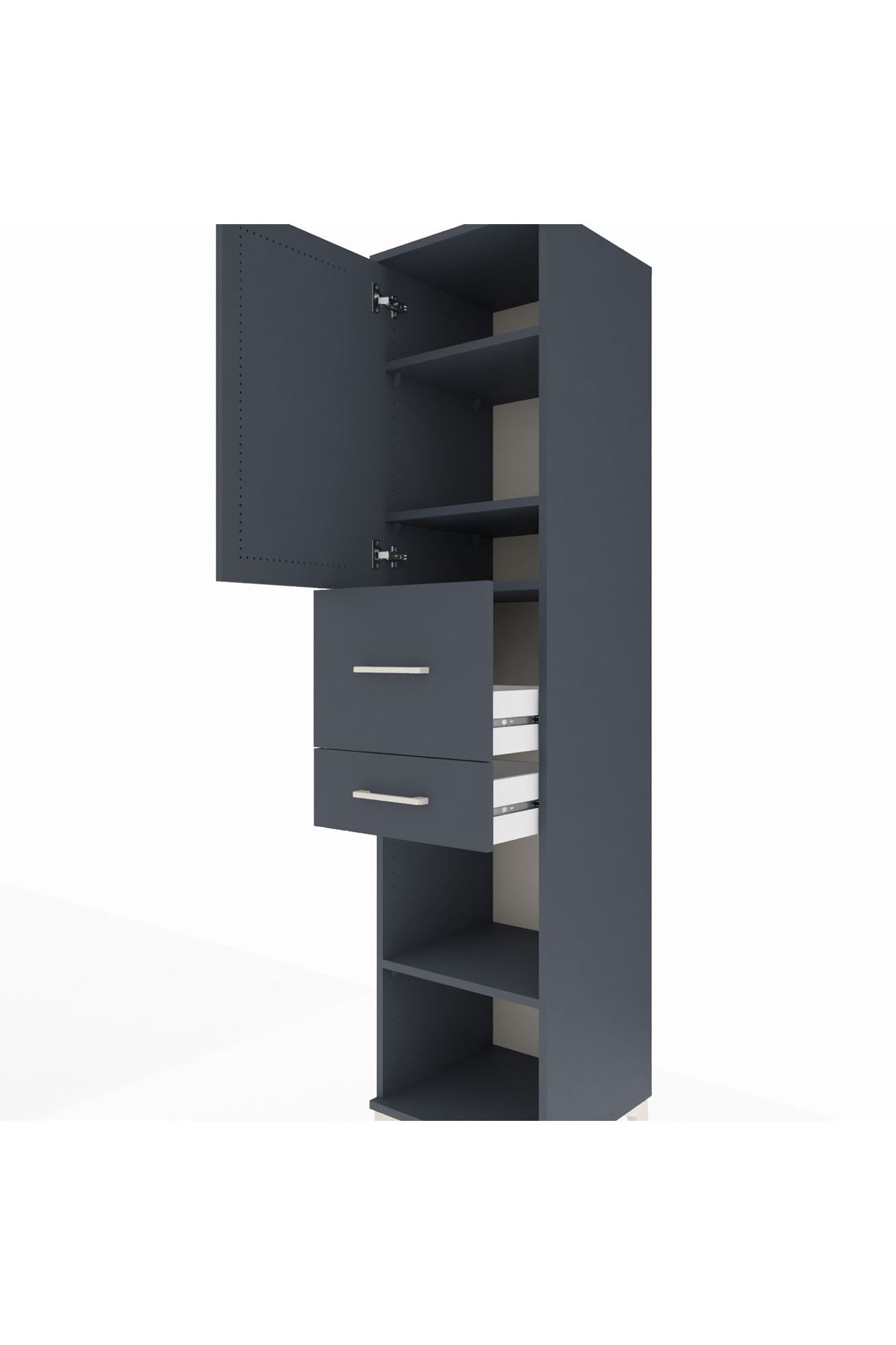 Hyperion Dolap 4 Raflı 2 Çekmeceli Tek Kapaklı 44x44x195 Antrasit-Antrasit