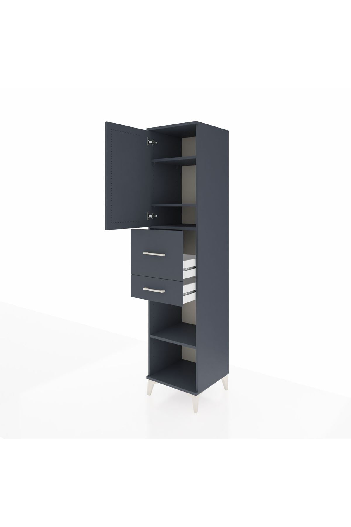 Hyperion Dolap 4 Raflı 2 Çekmeceli Tek Kapaklı 44x44x195 Antrasit-Antrasit