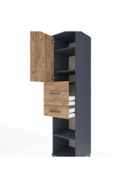 Hyperion Dolap 4 Raflı 2 Çekmeceli Tek Kapaklı 44x44x195 Antrasit-Çam
