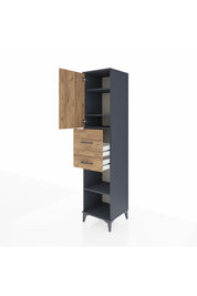 Hyperion Dolap 4 Raflı 2 Çekmeceli Tek Kapaklı 44x44x195 Antrasit-Çam