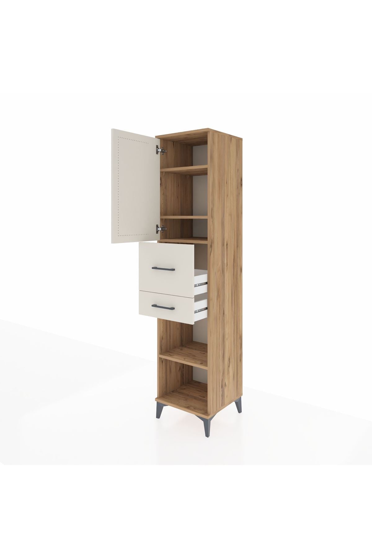 Hyperion Dolap 4 Raflı 2 Çekmeceli Tek Kapaklı 44x44x195 Çam-Aytaşı