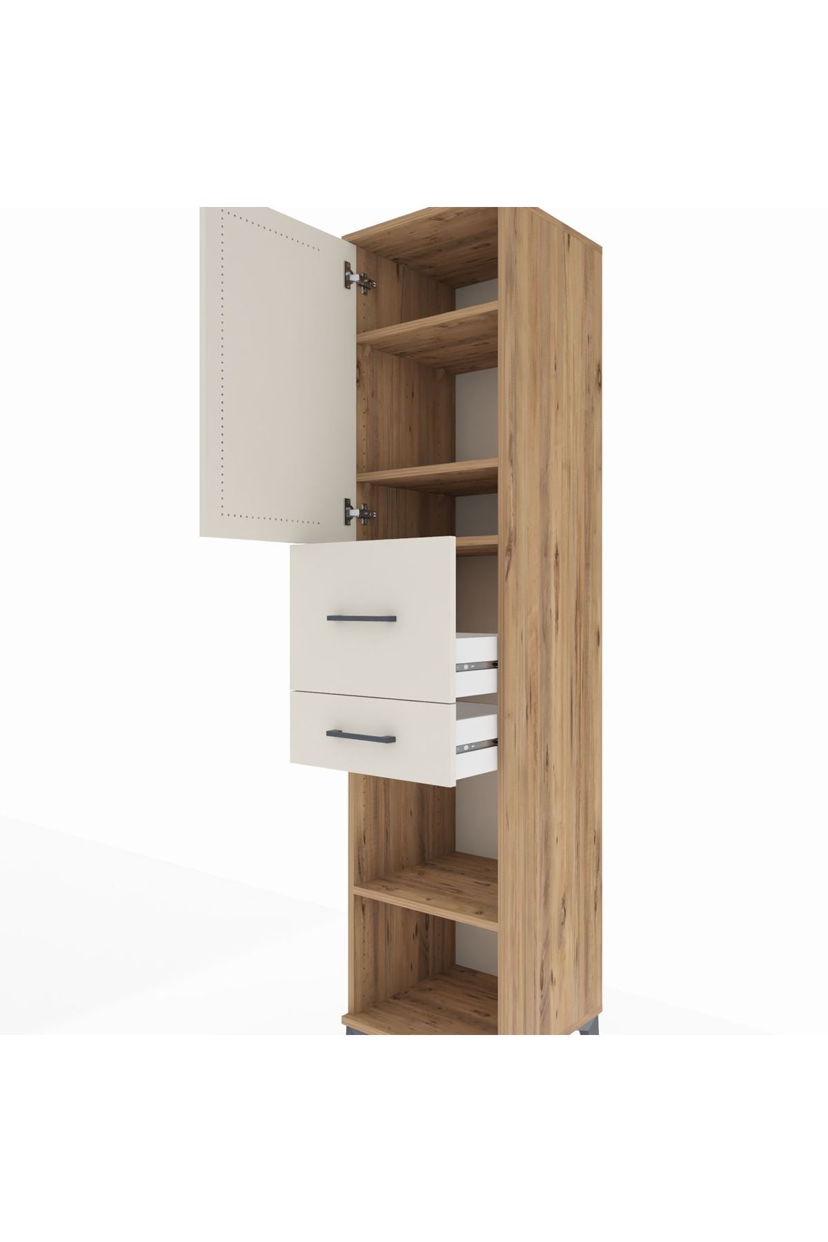 Hyperion Dolap 4 Raflı 2 Çekmeceli Tek Kapaklı 44x44x195 Çam-Aytaşı