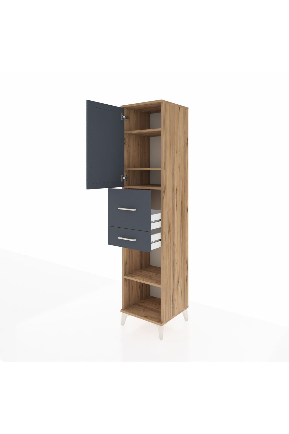 Hyperion Dolap 4 Raflı 2 Çekmeceli Tek Kapaklı 44x44x195 Çam-Antrasit