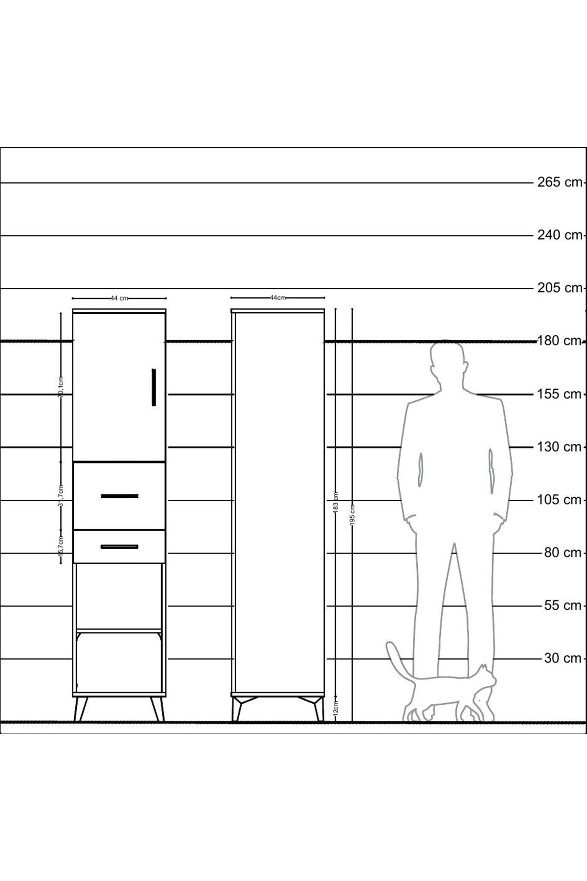 Hyperion Dolap 4 Raflı 2 Çekmeceli Tek Kapaklı 44x44x195 Çam-Antrasit