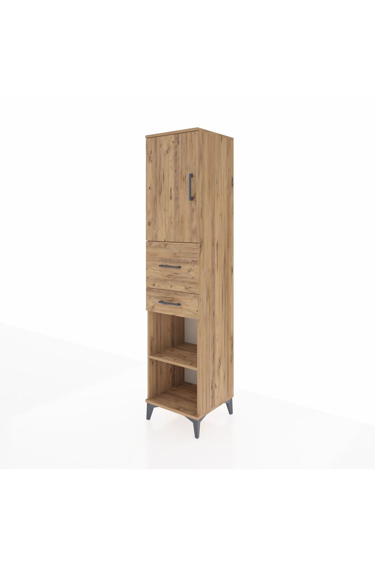 Hyperion Dolap 4 Raflı 2 Çekmeceli Tek Kapaklı 44x44x195 Çam-Çam