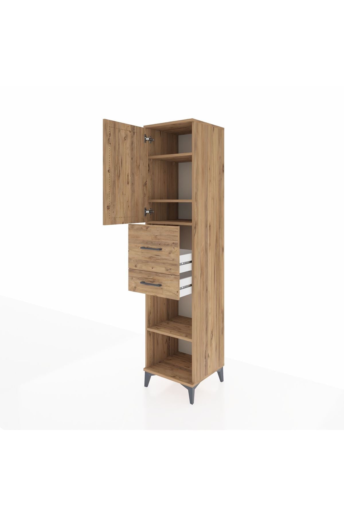 Hyperion Dolap 4 Raflı 2 Çekmeceli Tek Kapaklı 44x44x195 Çam-Çam