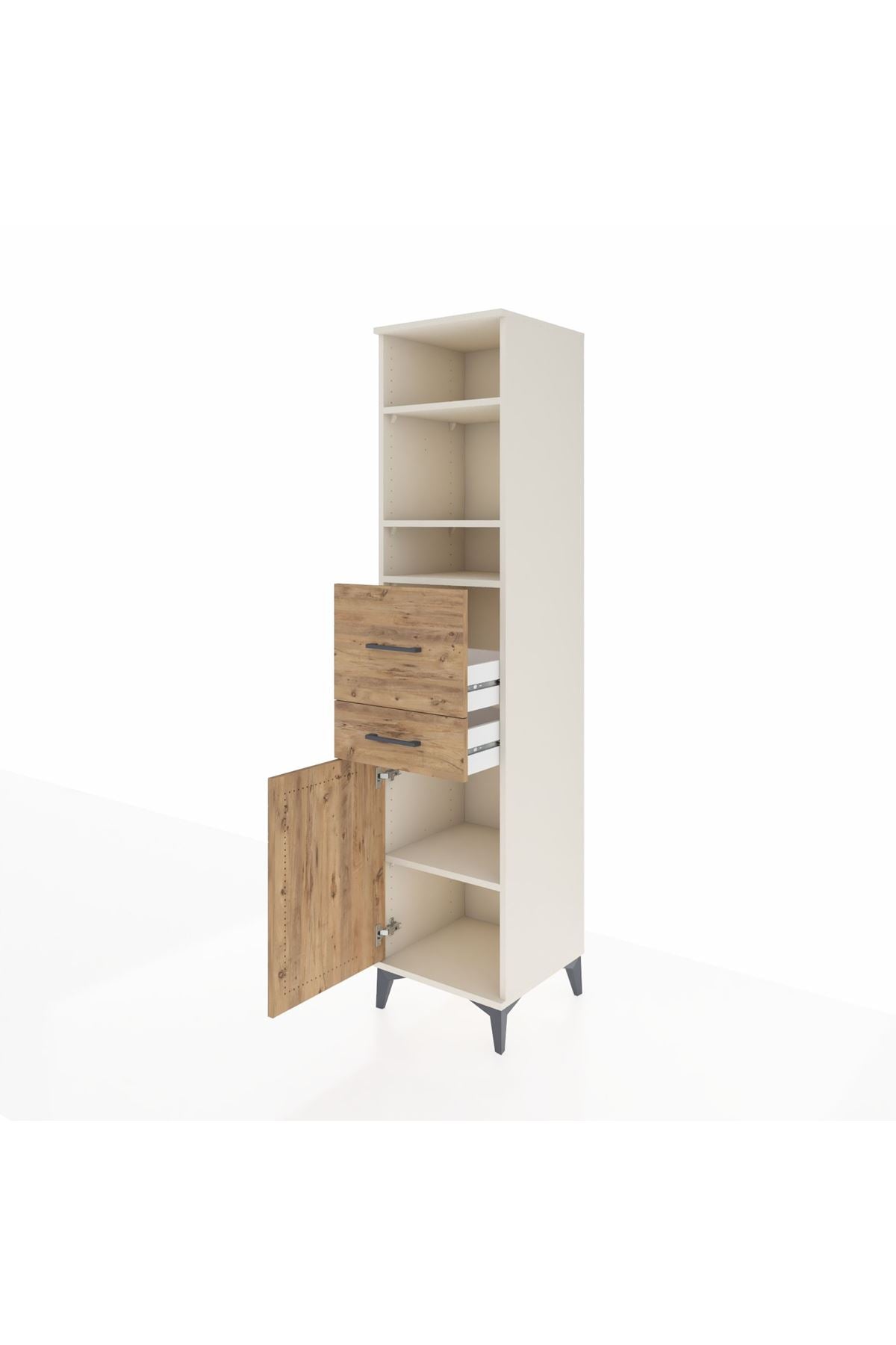 Hyperion Dolap 4 Raflı 2 Çekmeceli Tek Kapaklı 44x44x195 Aytaşı-Çam