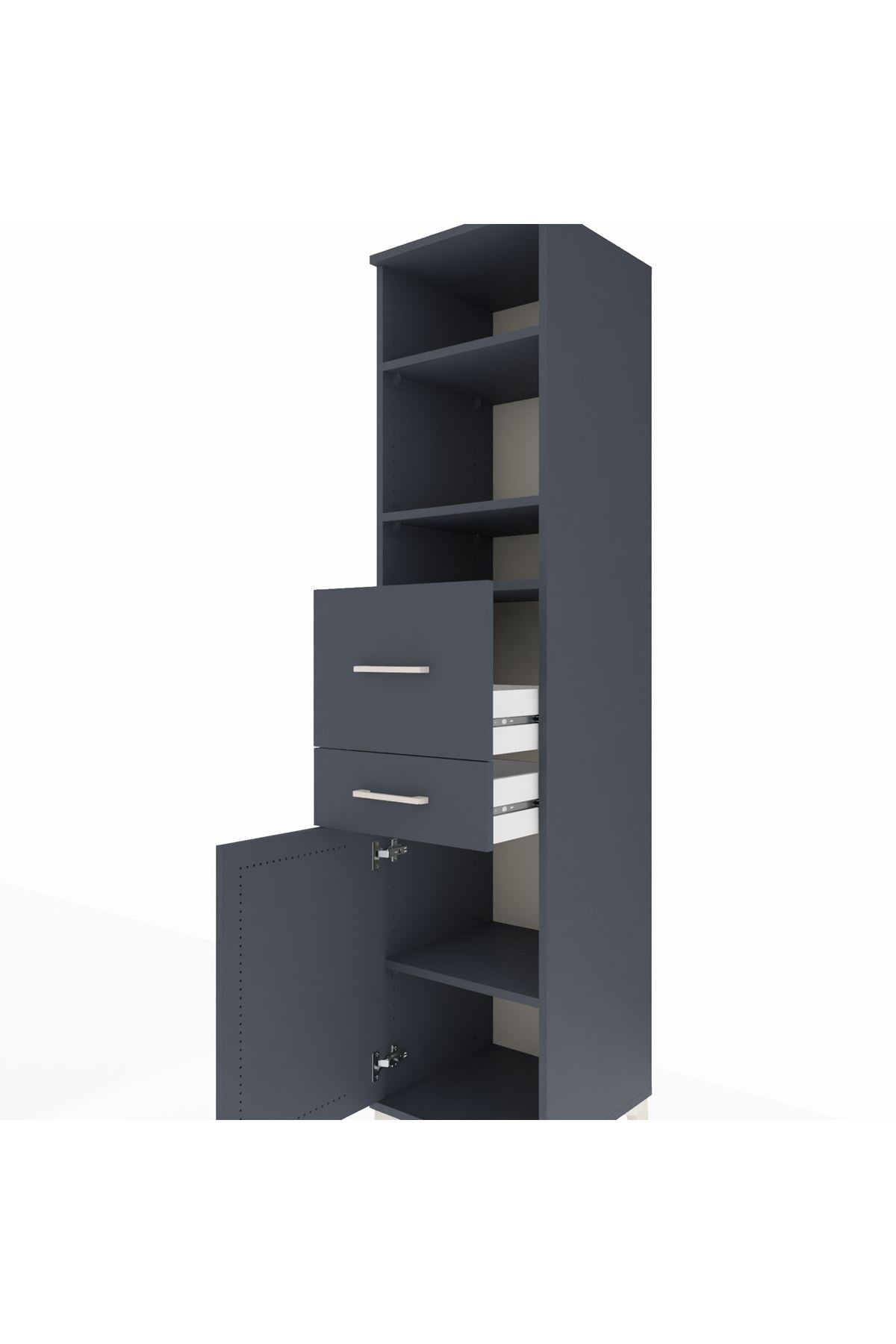 Hyperion Dolap 4 Raflı 2 Çekmeceli Tek Kapaklı 44x44x195 Antrasit-Antrasit