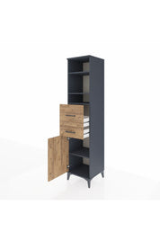 Hyperion Dolap 4 Raflı 2 Çekmeceli Tek Kapaklı 44x44x195 Antrasit-Çam