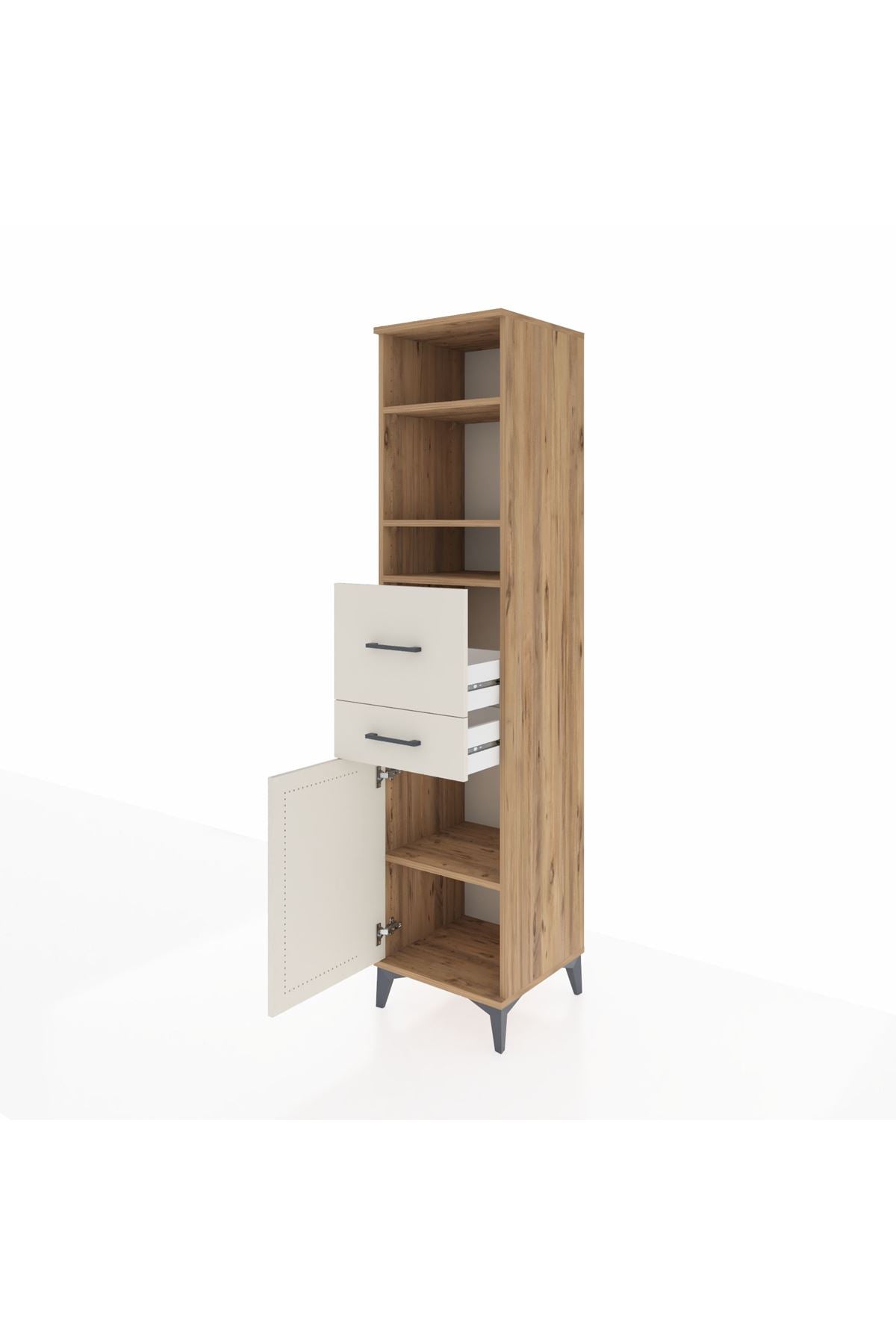 Hyperion Dolap 4 Raflı 2 Çekmeceli Tek Kapaklı 44x44x195 Çam-Aytaşı