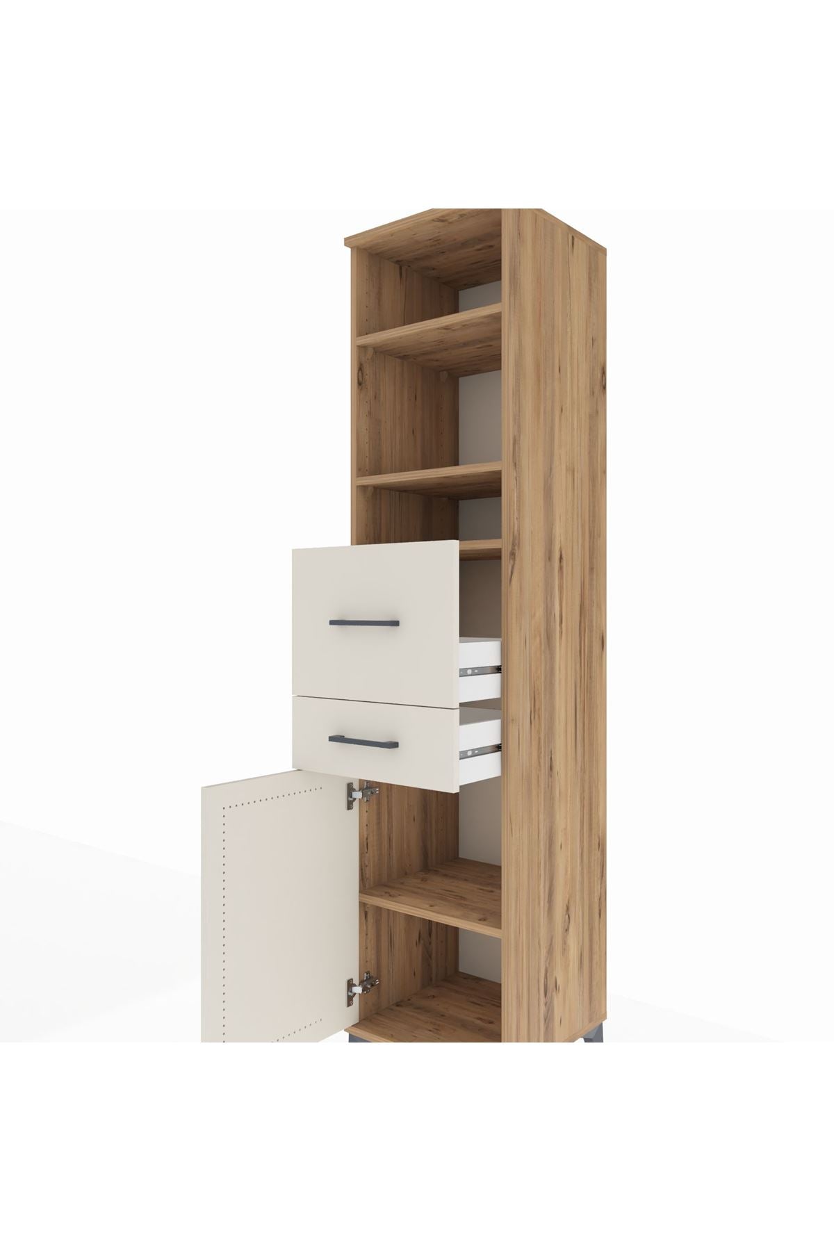 Hyperion Dolap 4 Raflı 2 Çekmeceli Tek Kapaklı 44x44x195 Çam-Aytaşı