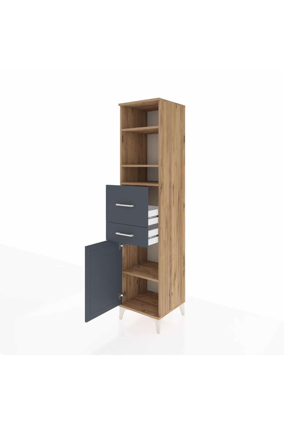 Hyperion Dolap 4 Raflı 2 Çekmeceli Tek Kapaklı 44x44x195 Çam-Antrasit