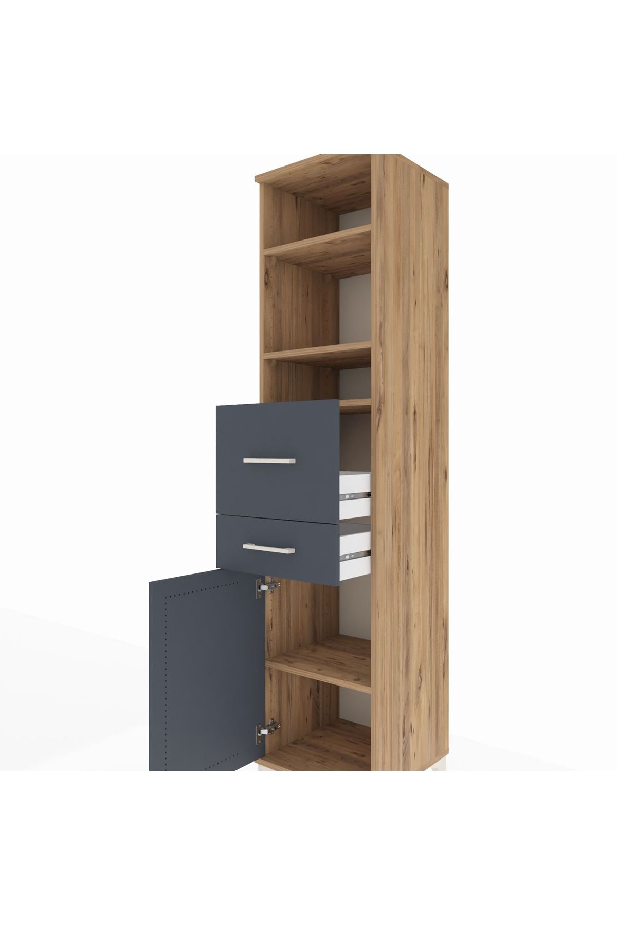 Hyperion Dolap 4 Raflı 2 Çekmeceli Tek Kapaklı 44x44x195 Çam-Antrasit